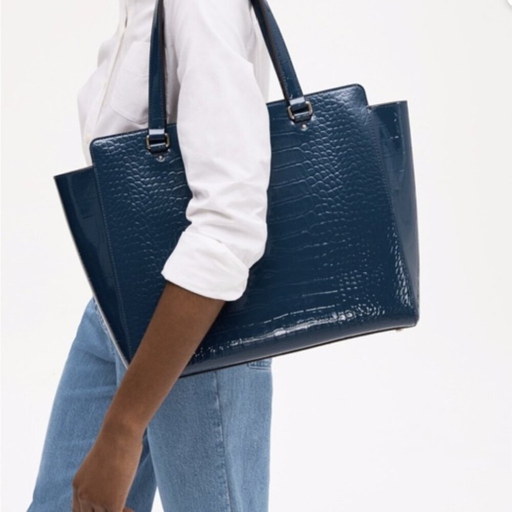 KATE SPADE PURSE ELISSA BRISTOL DRIVE CROC PETROL BLUE LEATHER SHOULDER BAG EUC - Picture 2 of 16